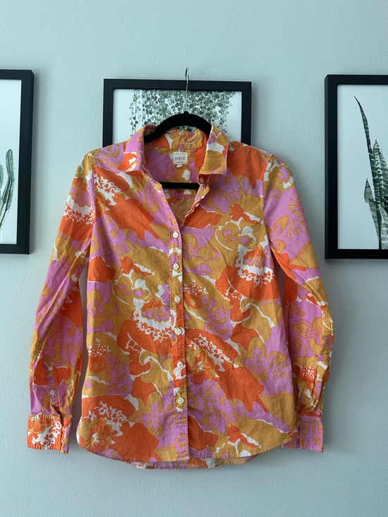J. Crew Tops - J. Crew Floral Button-Up in Orange, Pink & White Cotton top. S